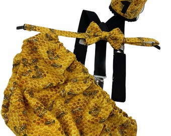 Roupa para ensaio fotográfico de aniversário com bolo, tema abelhinha, primeiro aniversário do menino, gravata para bebê, conjunto com gravata para fralda, roupa para o primeiro aniversário do menino, gravata para bebê, abelha