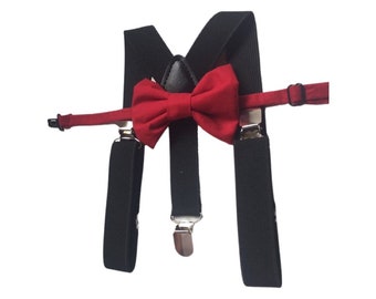 Bow Tie & Suspenders, Red Bow Tie, Black Suspenders, Wedding Suspenders, Ring Bearer Outfit, boys Suspenders, Boy Suspenders, Birthday