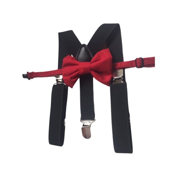 Bow Tie & Suspenders, Red Bow Tie, Black Suspenders, Wedding Suspenders, Ring Bearer Outfit, boys Suspenders, Boy Suspenders, Birthday