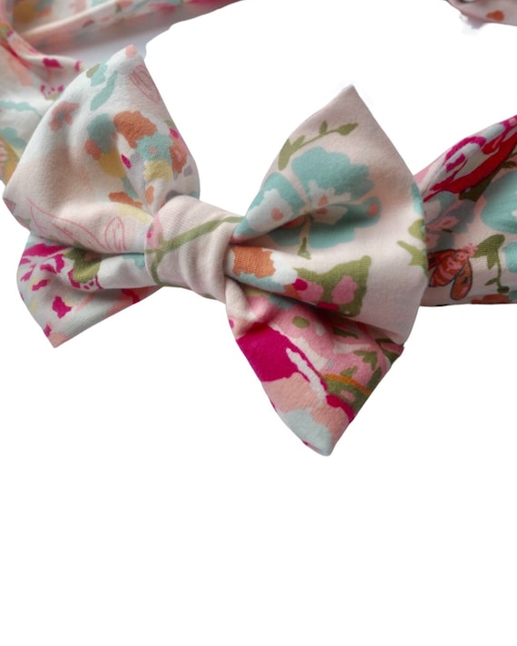 Baby Girl Bows Headbands - Baby Bows Clips - Spring Headbands Bows - Easter Headbands - Cotton Headbands for Babies - Floral Pink Baby Bow