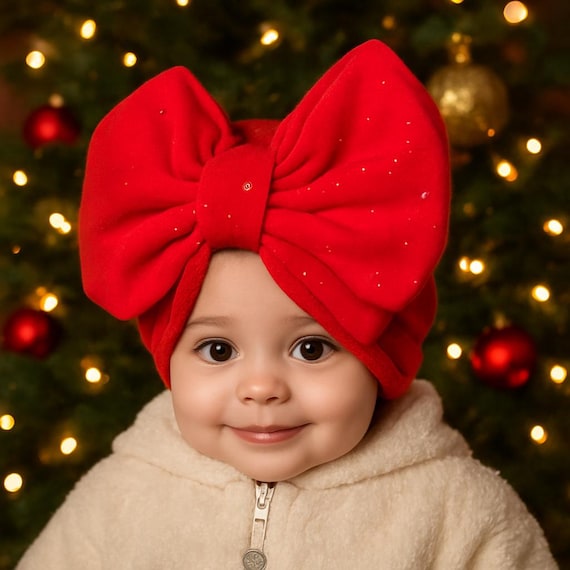 Red Bow Turban Hat, Baby Christmas Bow Hat, Child Turban Hat, Baby Hat with Bow, Plain Red Girl Hat, Big Bow Turban Hat, Mommy and Me Canada