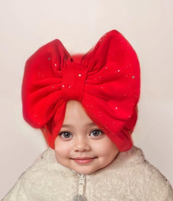 Red Bow Turban Hat, Baby Christmas Bow Hat, Child Turban Hat, Baby Hat with Bow, Plain Red Girl Hat, Big Bow Turban Hat, Mommy and Me Canada