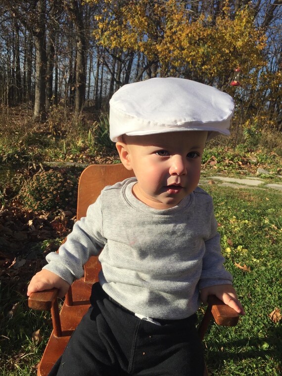 Christening hat white newsboy hat - white baby flat cap - newsboy cap for baby - White Baptism hat - Wedding Ring Bearer - made to order