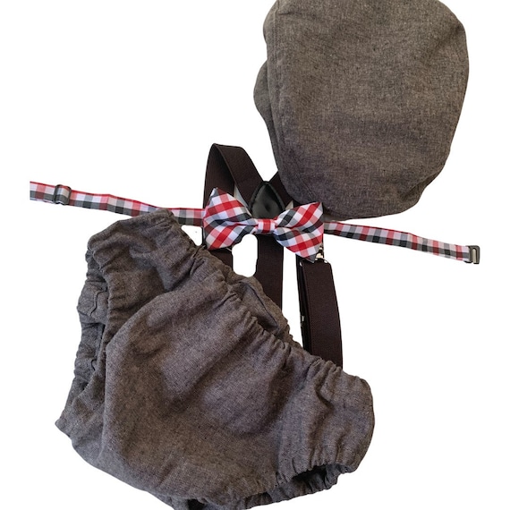 Light denim sitter set - baby boy photo prop - baby clothes - vintage style - flat cap - cake smash outfit