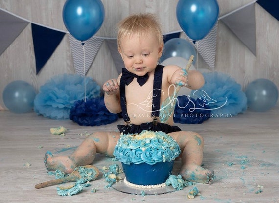 Boys First Birthday Outfit Cake Smash Baby Blue and Navy 1 2 