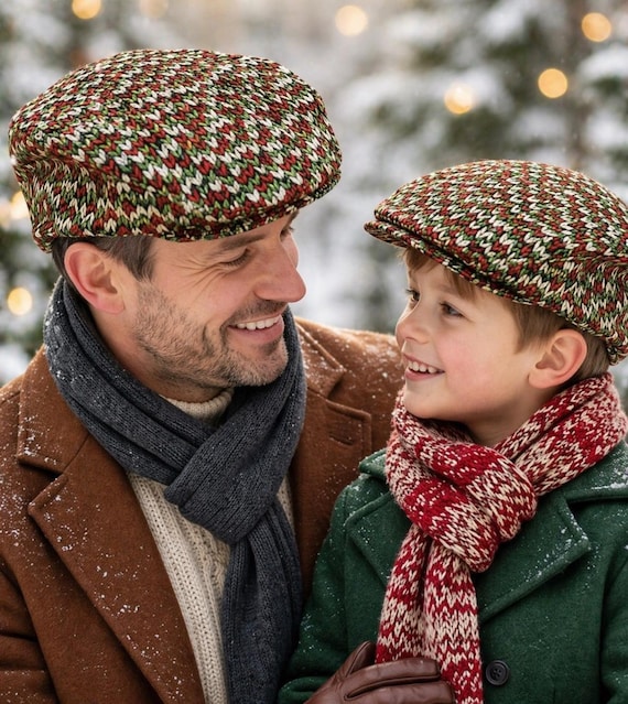 Red Flat Cap, Red Newsboy Hat, Birthday Boy Red Hat, Man Red Flat Cap Hat Gift, knitted cap, christmas cap, red and green cap