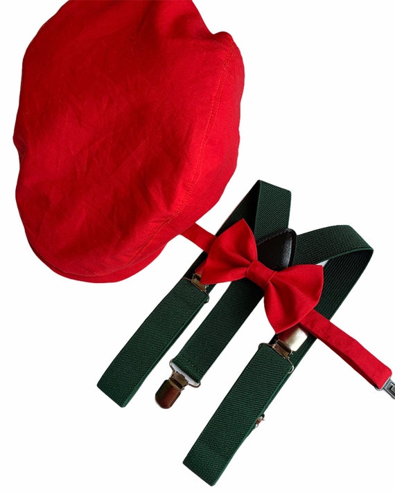 Red Flat Cap, Red Newsboy Hat, Birthday Boy Red Hat, Man Red Flat Cap Hat Gift, Christmas bow tie, red cap and bow tie, christams hat bowtie