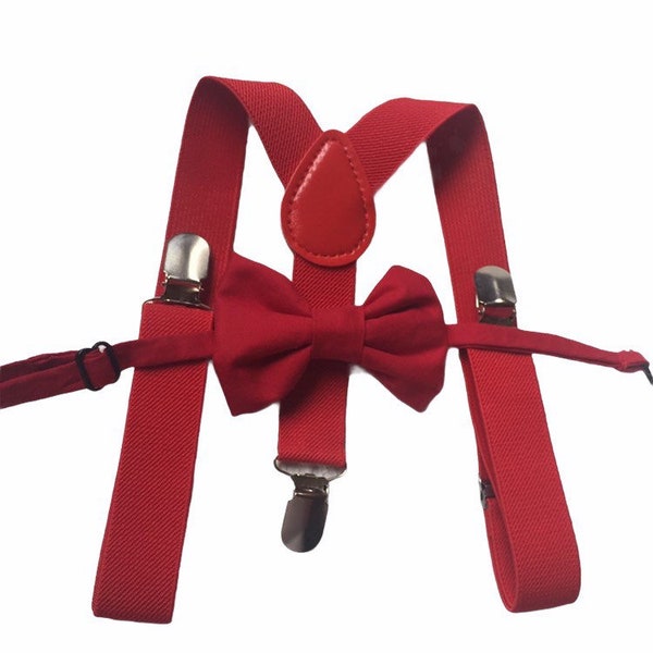 RED Bow tie and suspenders, Boys, Kids, Child, Ring Bearer Gift, Apple, Crimson, Red Suspenders,m, Red Braces