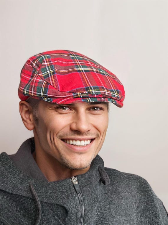 Tartan Flat Cap British Tartan Flat Cap Elastic Fitting Tartan Hat Gift for him