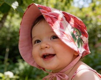 Fabric Bonnet, watercolour flower, baby hat, satin bonnet, cotton bonnet, fabric sun hat, stretchy bonnet, visor
