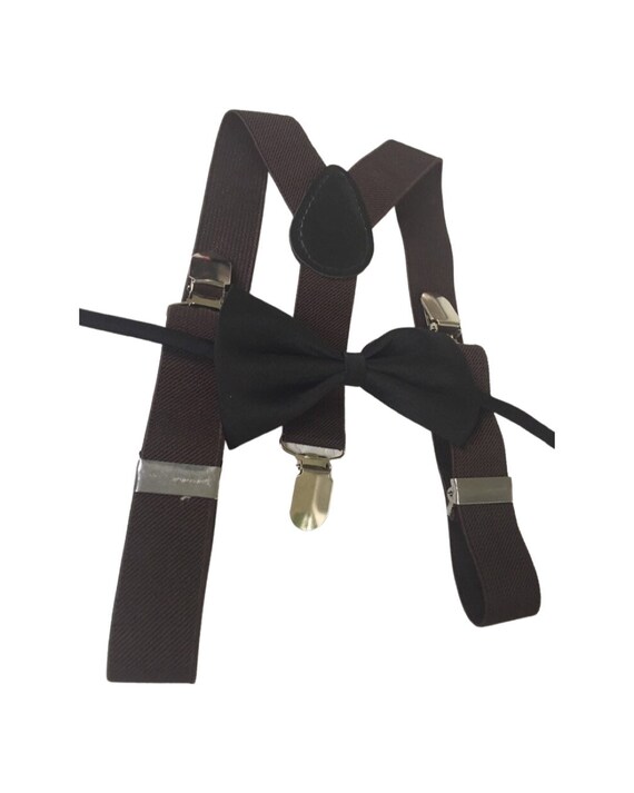 Black Bow Tie & Brown Suspender Set --- PERFECT for Ring Bearer Outfit, Page Boy Outfit, Black Bow Tie, Cake Smash, Boy Gift,Fall Wedding
