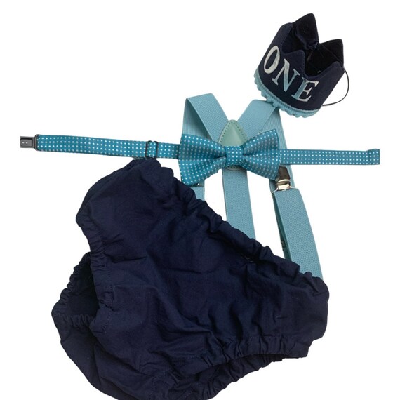 baby boy navy blue and blue themed cake smash outfit nappy diaper cover suspenders bow tie boy first birthday outfit 1st birthday