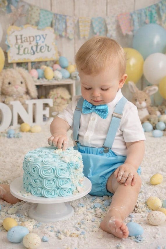 Cake Smash Boy Outfit, Blue Diaper Cover, Bow tie and Suspender, 1st Birthday Boy, Bowtie baby outfit, Bowtie birthday outfit