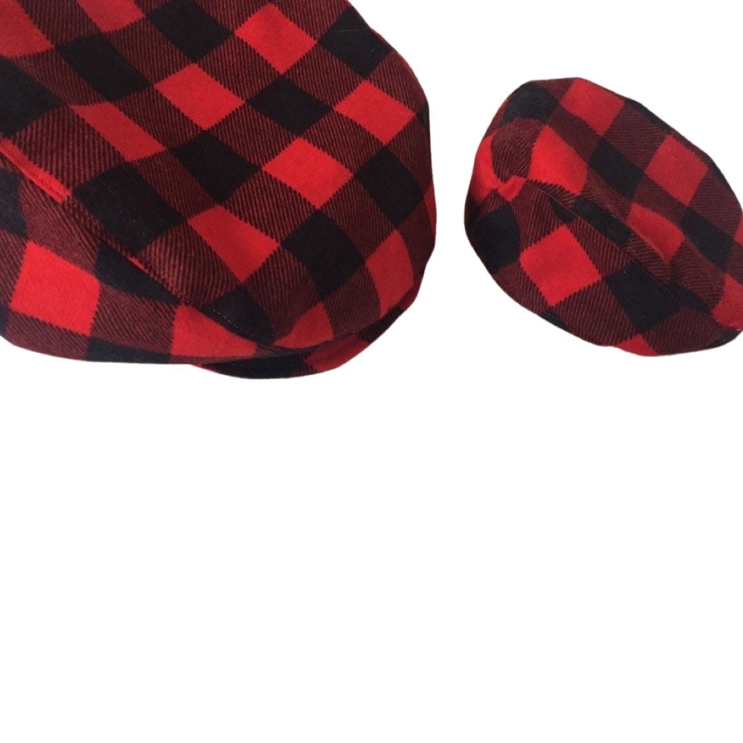 Red and Black Buffalo Check Flat Cap, Red Buffalo Plaid Newsboy Hat