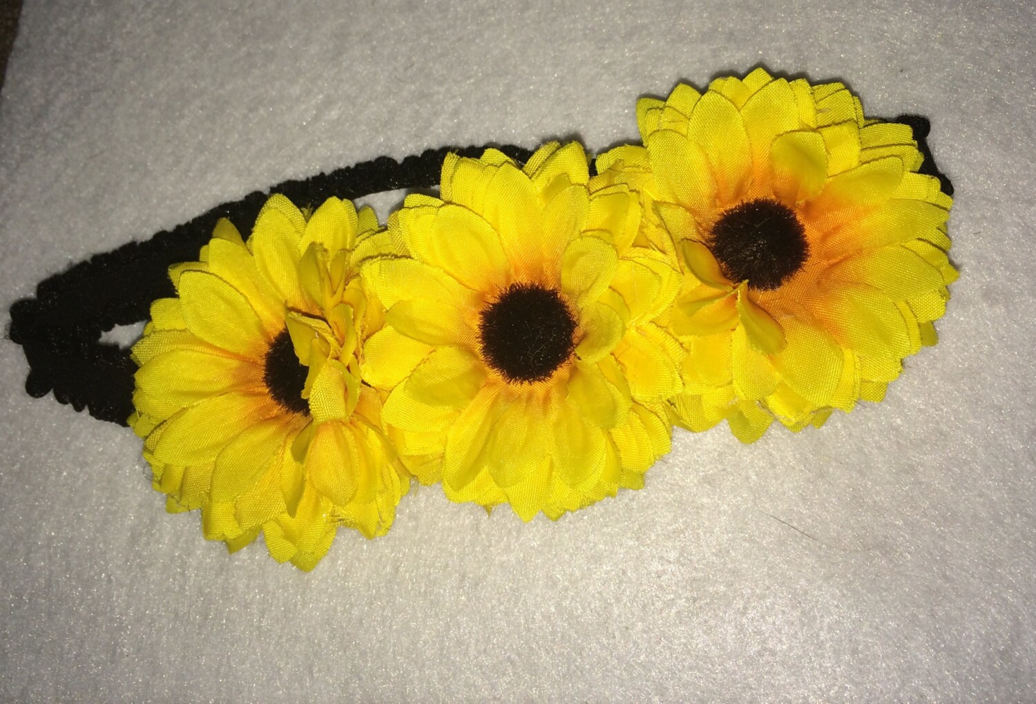sunflower baby headband, three flower headband, baby flower headband