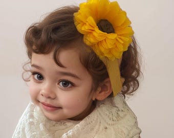 Sunflower headband, baby sunflower headband, sunflower baby headband, yellow flower headband, yellow baby headband, summer baby headband
