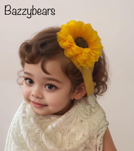 Sunflower headband, baby sunflower headband, sunflower baby headband, yellow flower headband, yellow baby headband, summer baby headband
