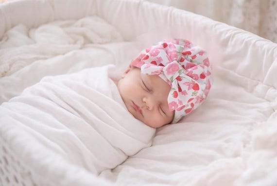Newborn Beanie/ Hospital Hat / Girl Strawberries hat bow hat