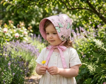 Gorro de algodón rosa para bebé, gorro de mariposa, gorro de Pascua, gorro de sol para bebé, gorro de verano, gorro para niño pequeño, sombrero para bebé, gorro con sombrero