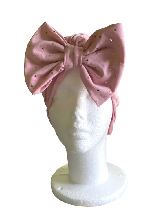 Baby Turban Hat, Newborn Turbans, Baby Girl Hair Bow, Pink Hair Bow, Baby Shower Gift, Valentines Day Gift, Hat with BowA