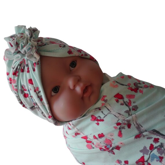 Baby swaddle blanket headband, floral swaddle,Newborn Swaddle blanket, girls swaddle set , baby shower gift, photography prop