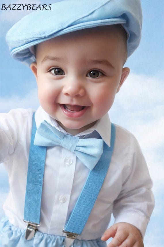 Adorable Boys Cake Smash Outfit - Blue Cotton Set with Shorts, Bow, Braces, and Party Hat. Perfect 1st Birthday Attire! Shop now. #BabyBoy