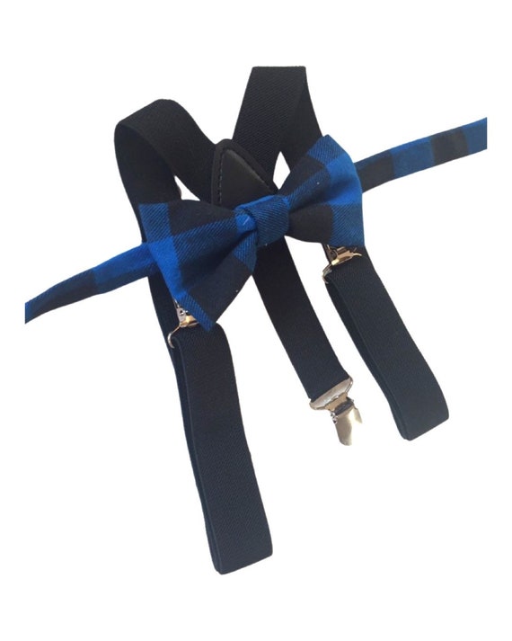 Buffalo Plaid Bow Tie Suspenders Baby Toddler Lumberjack Birthday Party blue Black Cake Smash Boy Hipster Ring Bearer Outfit Newborn Outfit