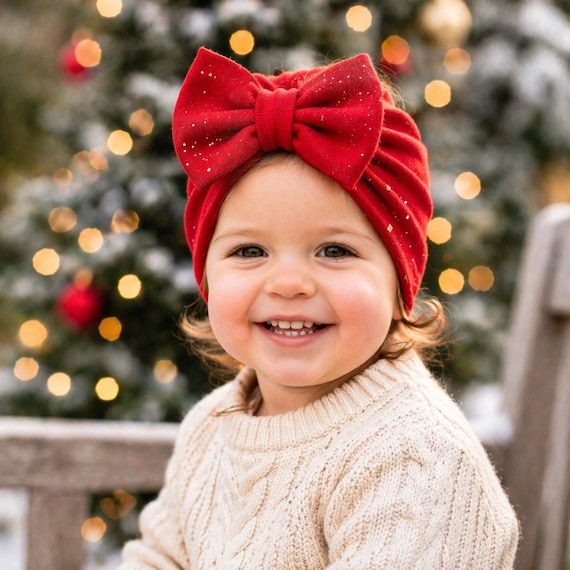 Red Bow Turban Hat, Baby Christmas Bow Hat, Child Turban Hat, Baby Hat with Bow, Plain Red Girl Hat, Big Bow Turban Hat, Mommy and Me Canada