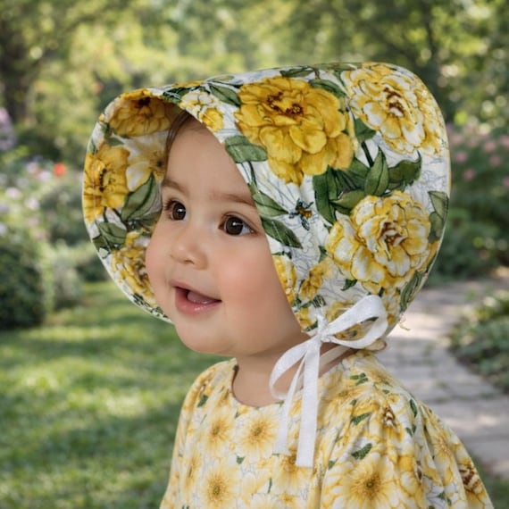 Brimmed Baby Bonnet Reversible - Sunhat - Girls Hat - Summer Hat - Floral 2021 - Vintage Inspired - new baby gift - linen cotton