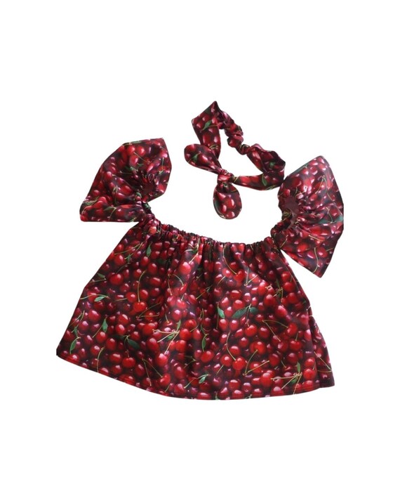 Cherry off shoulder top, girls cherry crop top, toddler summer crop top, coming home outfits, lemonade birthday, baby outfits, off shoulder
