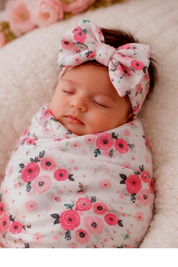 Rose Baby Swaddle Blanket, Baby Girl Swaddle, Rose Blanket, Newborn Swaddle, Girl Baby Blanket, Swaddle Set, Stretchy Knit Swaddle