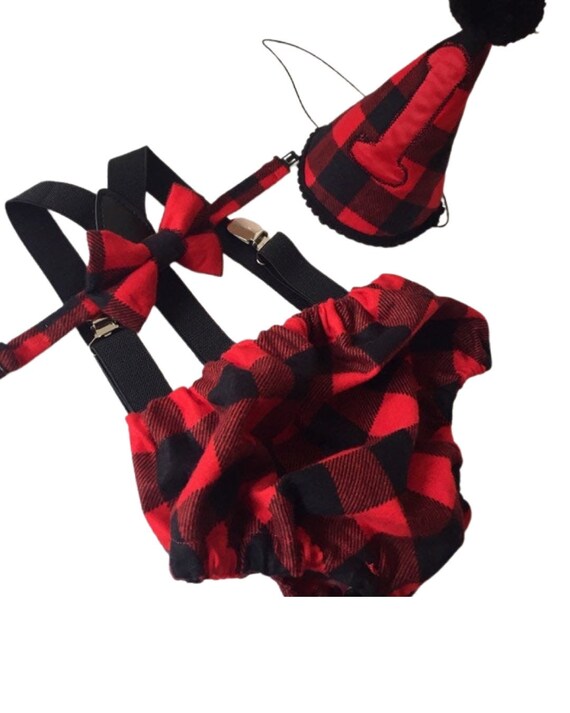 Cake Smash Outfit Boy Girl Buffalo Plaid Set or Buy the Piece Diaper Cover Bow Tie Suspenders Boys First 1st Birthday Lumberjack Photoshoot
