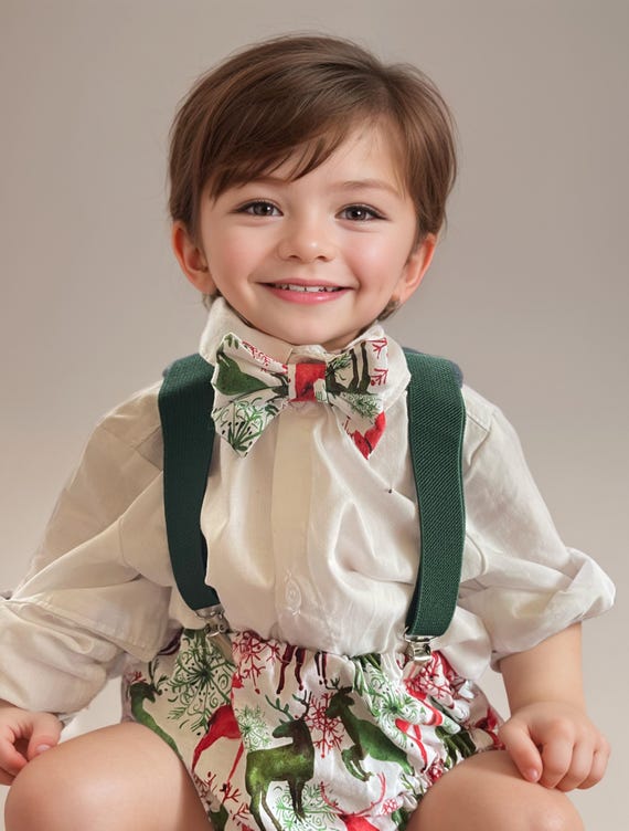 Christmas cake smash outfit, bowtie suspenders and diaper cover, Christmas 1st birthday outfit, boy christmas 1st birthday outfit