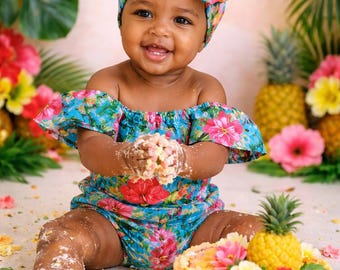 Mono tropical para bebé, conjunto tropical para niña, ropa hawaiana para bebé, regalo de verano para niña