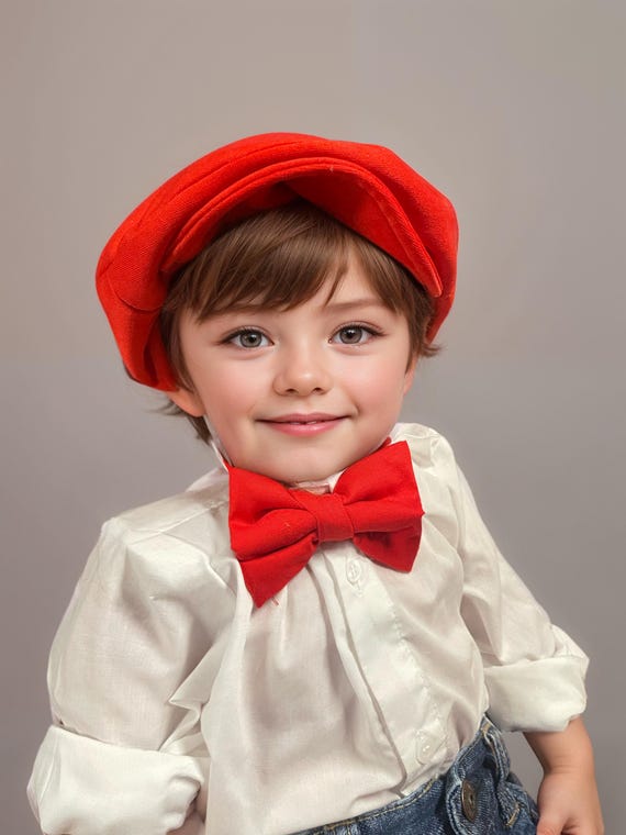 Red Flat Cap, Red Newsboy Hat, Birthday Boy Red Hat, Man Red Flat Cap Hat Gift, Christmas bow tie, red cap and bow tie, christams hat bowtie