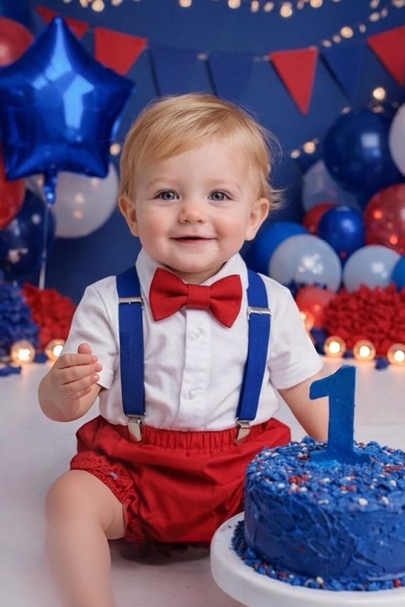 Boy cake smash outfit, inspired birthday outfit, diaper, cover, bow tie, and suspenders red blue, first birthday outfit, red and blue outfit