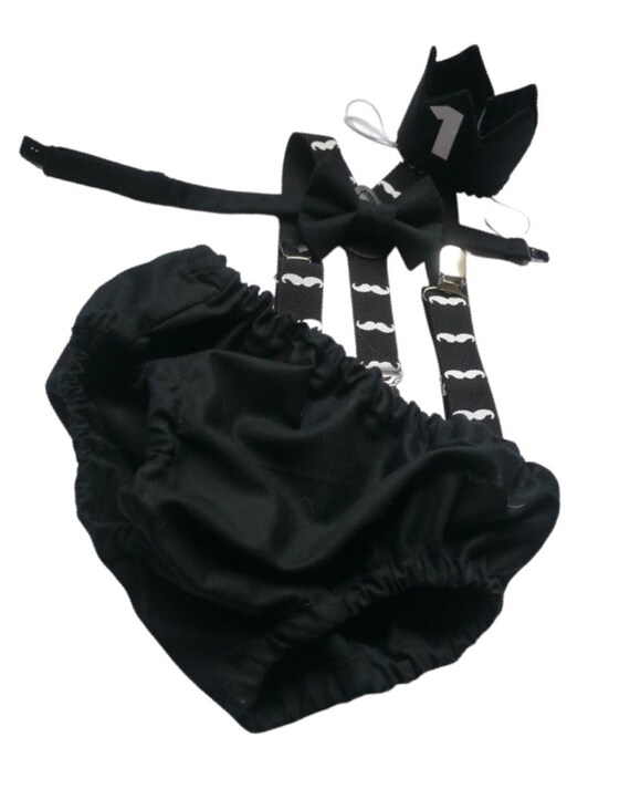 Cake Smash Boy First Birthday super soft black cotton Diaper Cover,black Suspenders,black bow tie, Birthday Photoshoot