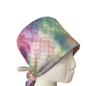 Satin lined ponytail, scrub caps, surgical cap women, scrub hats, nurse cap, leaves scrub hat