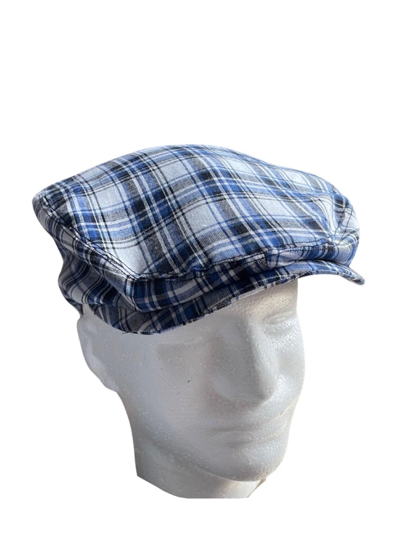 Woody & Blue Bespoke Millinery Blue Plaid Unisex Newsboy Cap Griff Slim Fit Ivy - Traditional Plaid Newsboy Cap main image 2