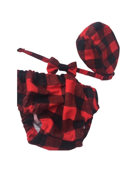 Cake Smash Outfit Boy Buffalo Plaid Set or Buy the Piece Diaper Cover Bow Tie Newboy hat Boys First 1st Birthday Lumberjack Photoshoot