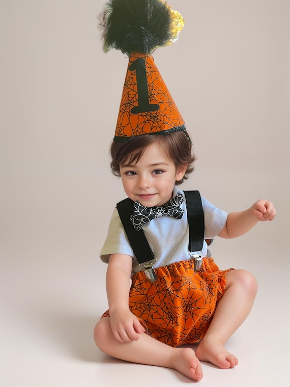 1st Birthday boy cake smash Outfit Bow tie bloomers Suspenders halloween cake smash, boy outfit,bloomers,diaper cover, spiderweb cake smash