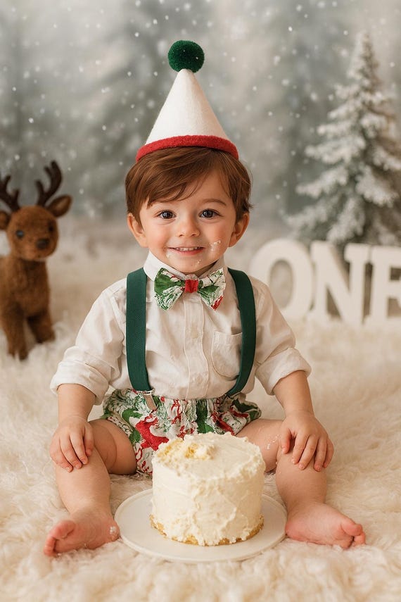 Christmas cake smash outfit, bowtie suspenders and diaper cover, Christmas 1st birthday outfit, boy christmas 1st birthday outfit