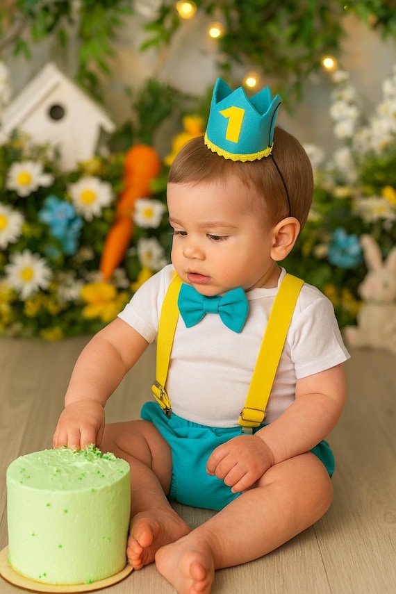 Cake Smash Outfit aqua green Yellow — Boys First Birthday Outfit Yellow Blue aqua