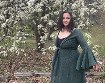 Long kimono robe, duster jacket, dressing gown, cover up, handmade beach rayon kimono, hen-party long sleeve open front robe, plus size