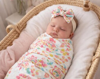 baby swaddle blanket, baby swaddle set, baby swaddle set girl, newborn girl swaddle, girl swaddle and headband
