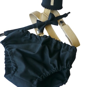 Cake Smash Boy Outfit, Black and Gold 1st Birthday Boy, Black Diaper Cover, Bowtie, Suspender, Crown, First Birthday Boy, Boys 1st Birthday
