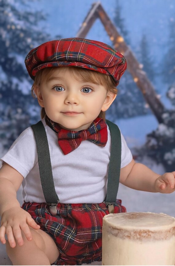 Cake Smash Outfit Boy Girl Buffalo Plaid Set or Buy the Piece Diaper Cover Bow Tie Suspenders Boys First 1st Birthday Tartan Photoshoot