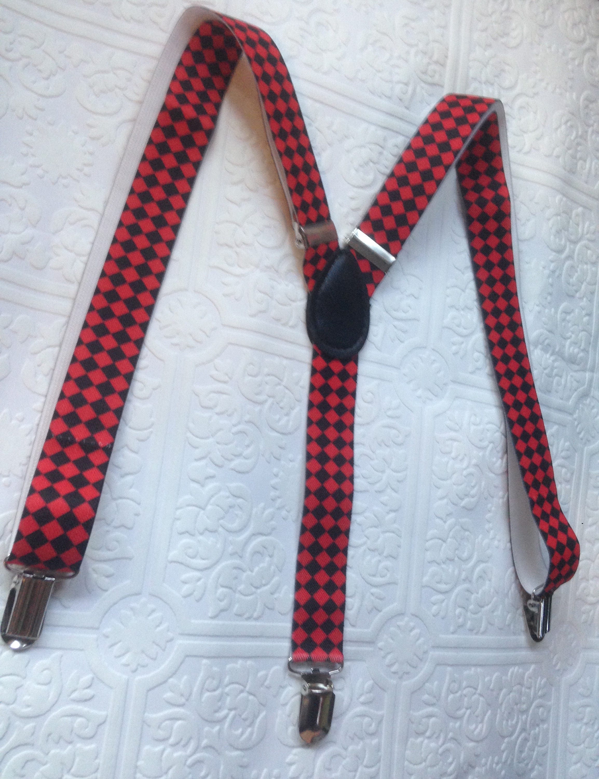 Suspenders, checkered suspenders, red suspenders, baby red suspenders