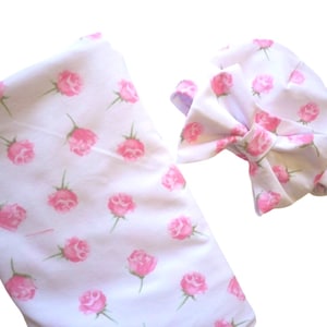 Rose Baby Swaddle Blanket, Baby Girl Swaddle, Rose Blanket, Newborn Swaddle, Girl Baby Blanket, Swaddle Set, Stretchy Knit Swaddle