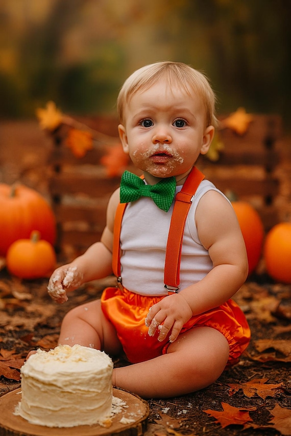 Boy Cake Smash Outfit, Boy Cake Smash, Boy 1st Birthday Set, 1st Birthday, Milestone Pictures, Boy 1st Birthday Outfit, Orange Cake Smash